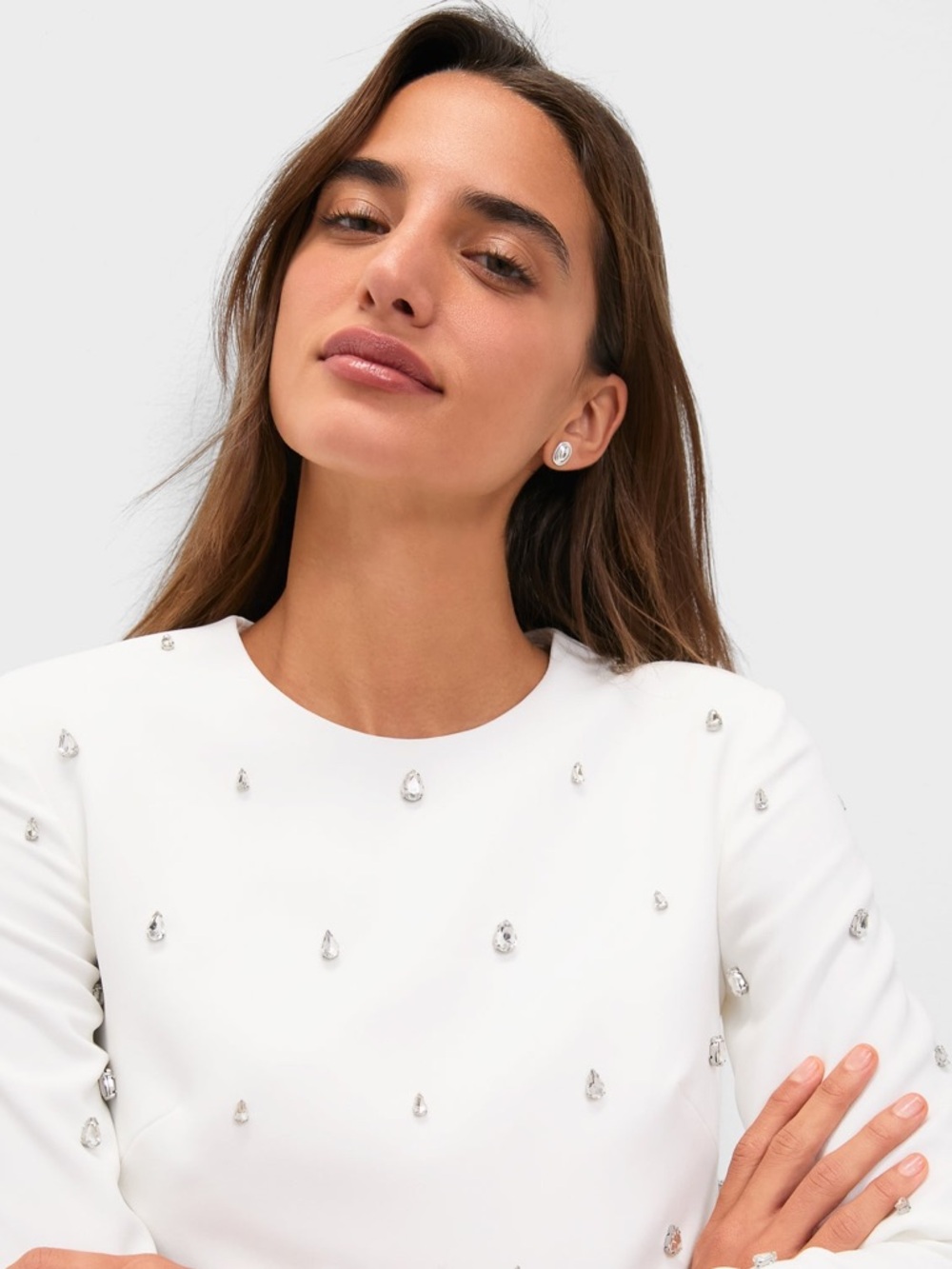 Chelsea 28 Embellished Crystal Blouse Short Sleeve Top White - Size XS